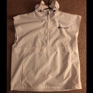 White Sleeveless Champion Vest With Hoodie